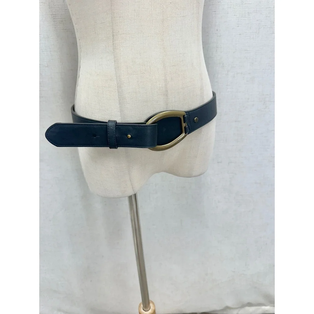 Lauren Ralph Lauren Black Stirrup Buckle Belt Sz Medium Faux Leather Equestrian